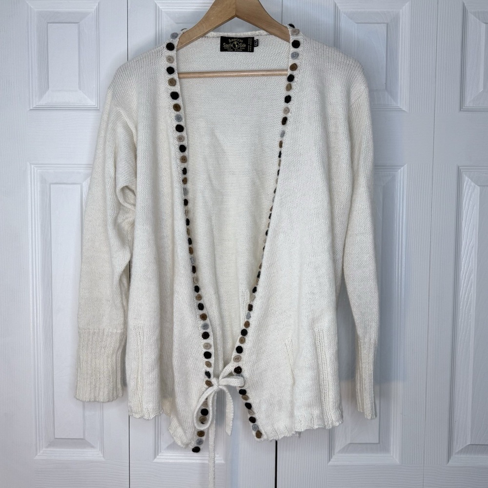 American South Side Ivory Womens‎ Large Cardigan Sweater Alpaca Wool Peru